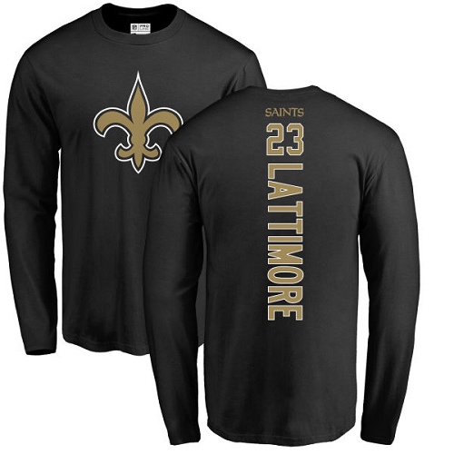 Men New Orleans Saints Black Marshon Lattimore Backer NFL Football 23 Long Sleeve T Shirt